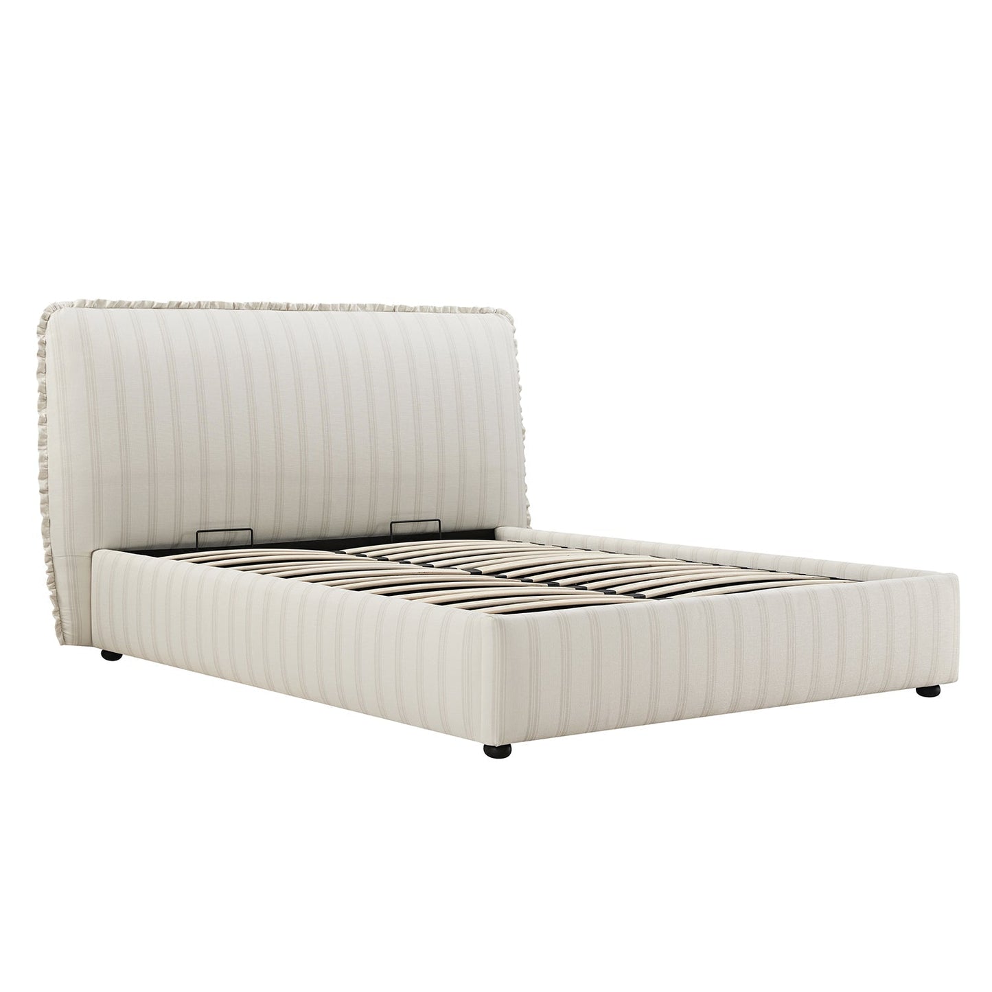 Celeste Upholstered Bed with Storage with Ruffled Headboard, Seashell Stripe