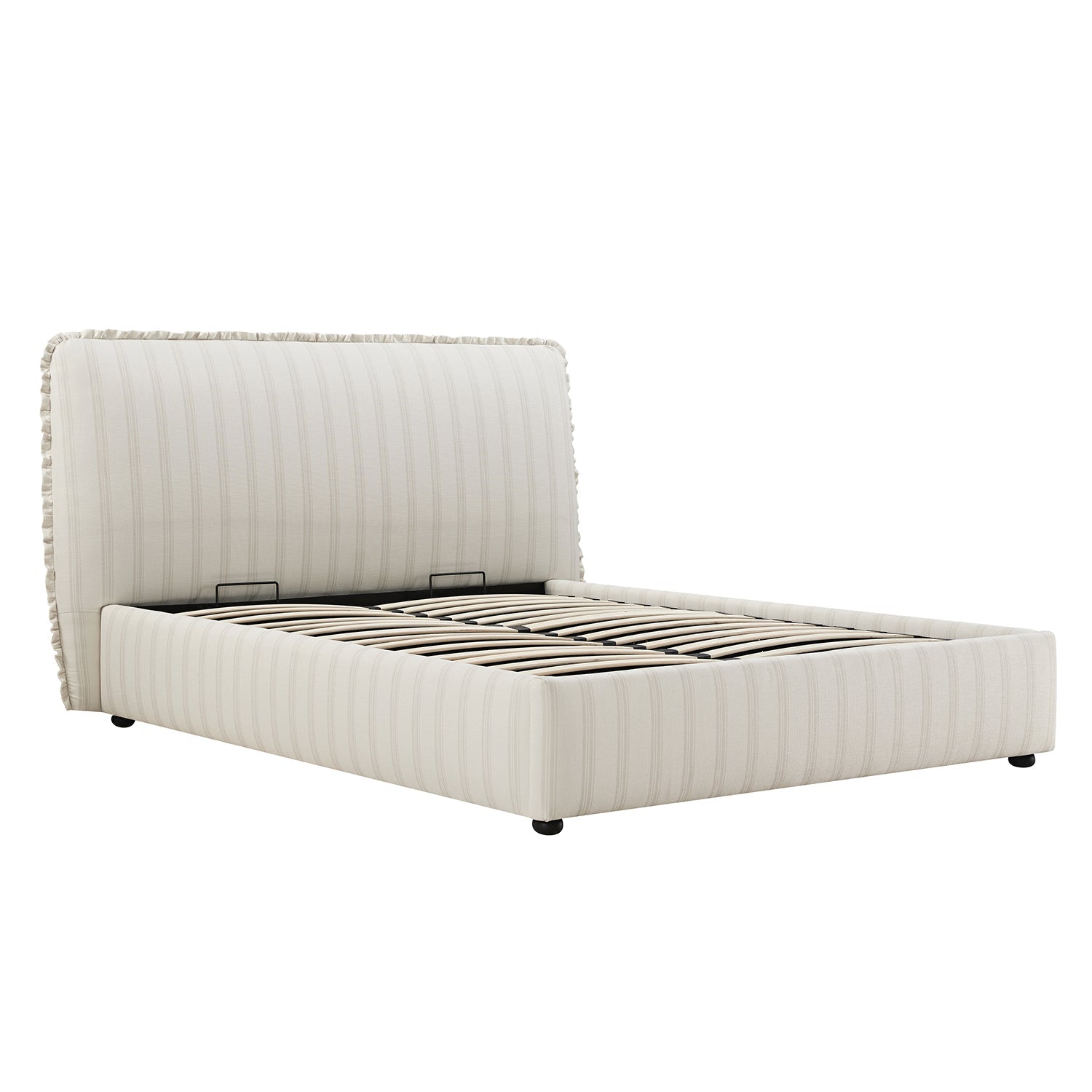 Celeste Upholstered Bed with Storage with Ruffled Headboard, Seashell Stripe