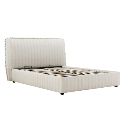 Celeste Upholstered Bed with Storage with Ruffled Headboard, Seashell Stripe