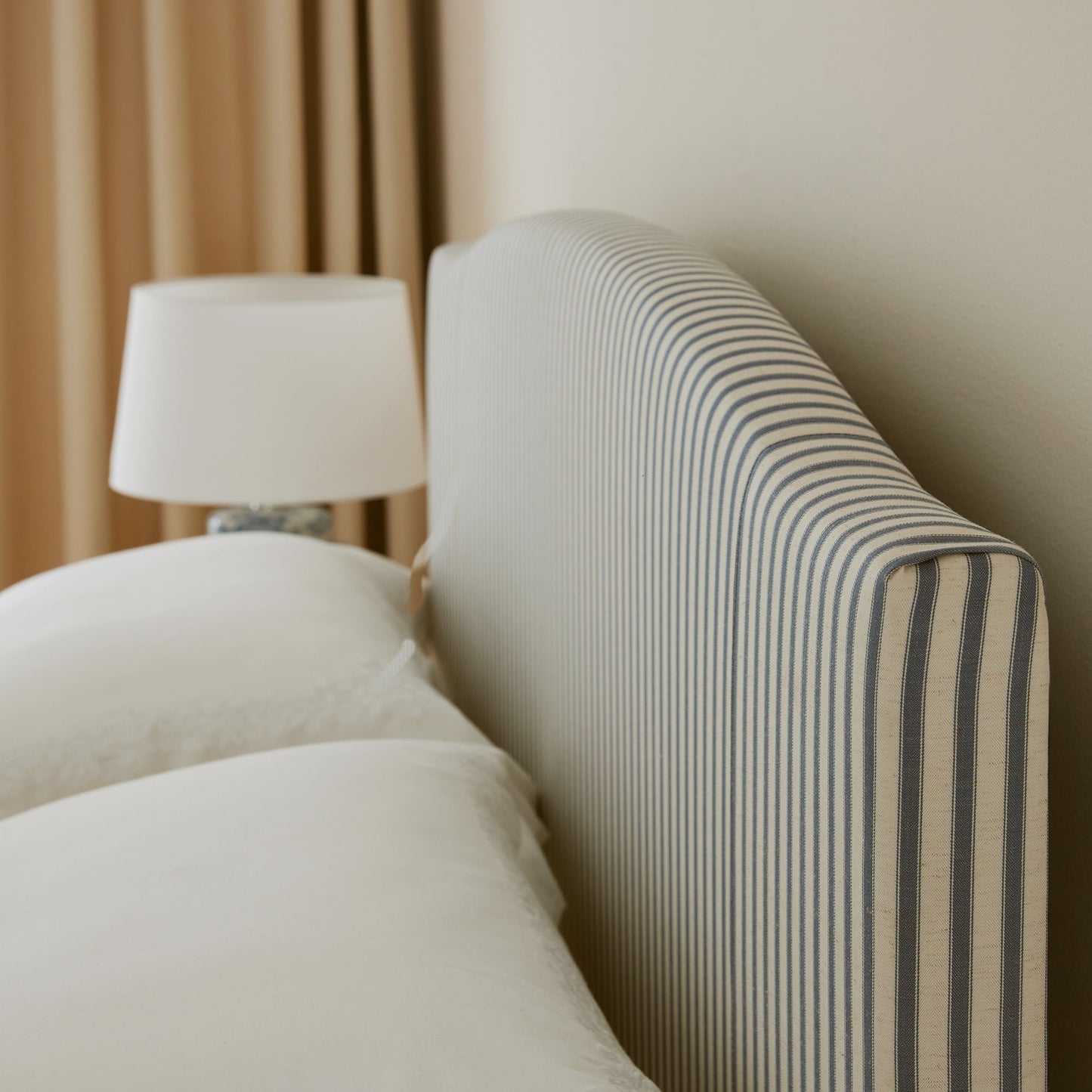 Chilworth Upholstered Ottoman Bed with Storage, Blue Stripe Linen Blend