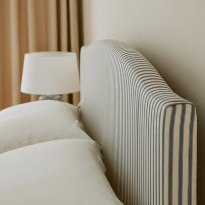 Chilworth Upholstered Ottoman Bed with Storage, Blue Stripe Linen Blend