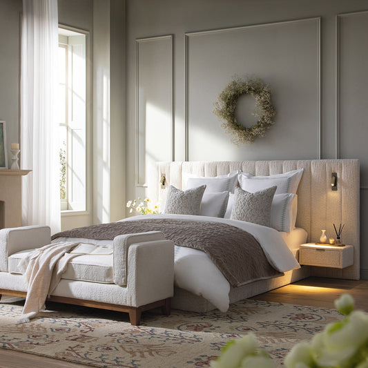 Tremezzo Oversized Ottoman Bed with Storage, Beige Textured Fabric