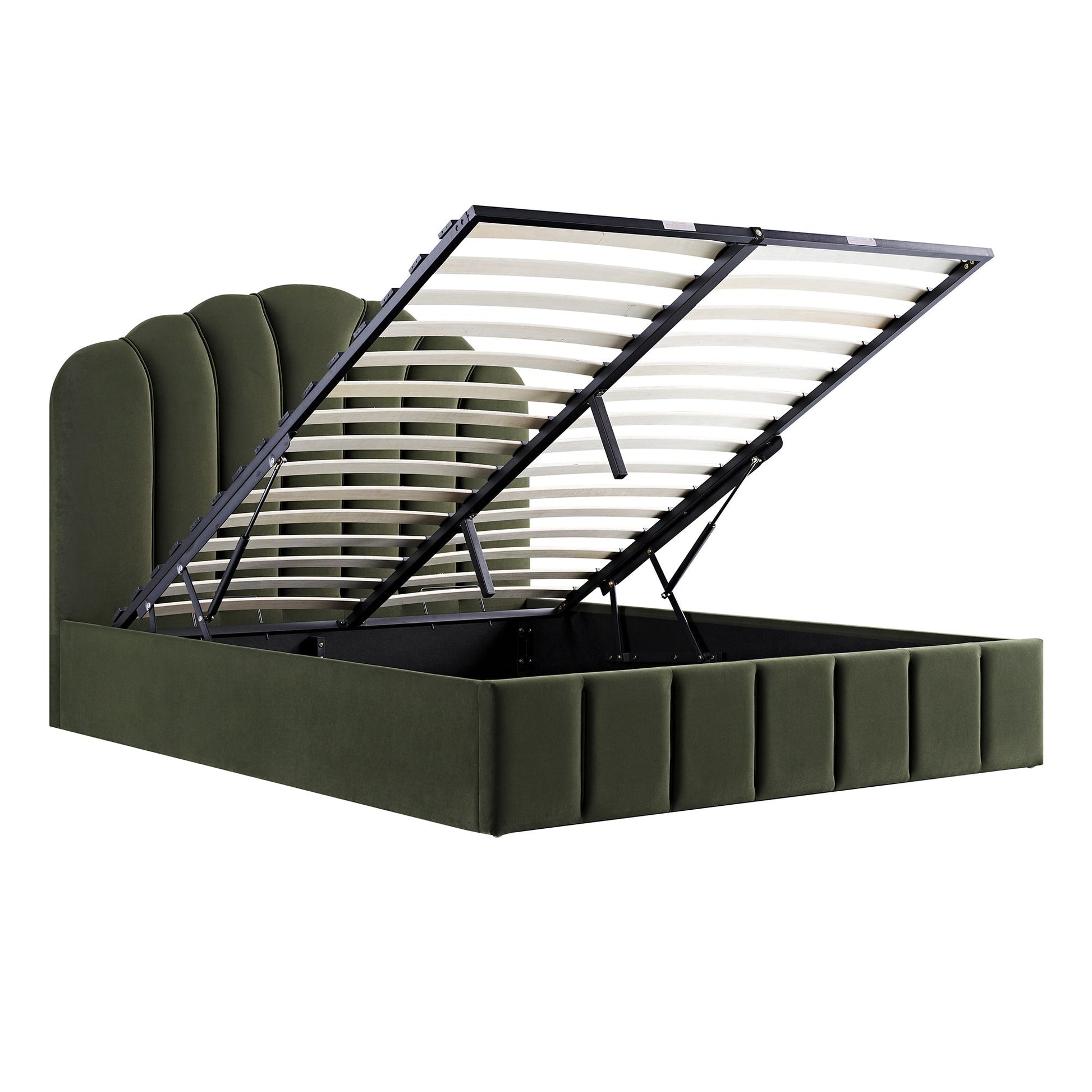 Hana Ottoman Bed with Storage, Moss Green Velvet