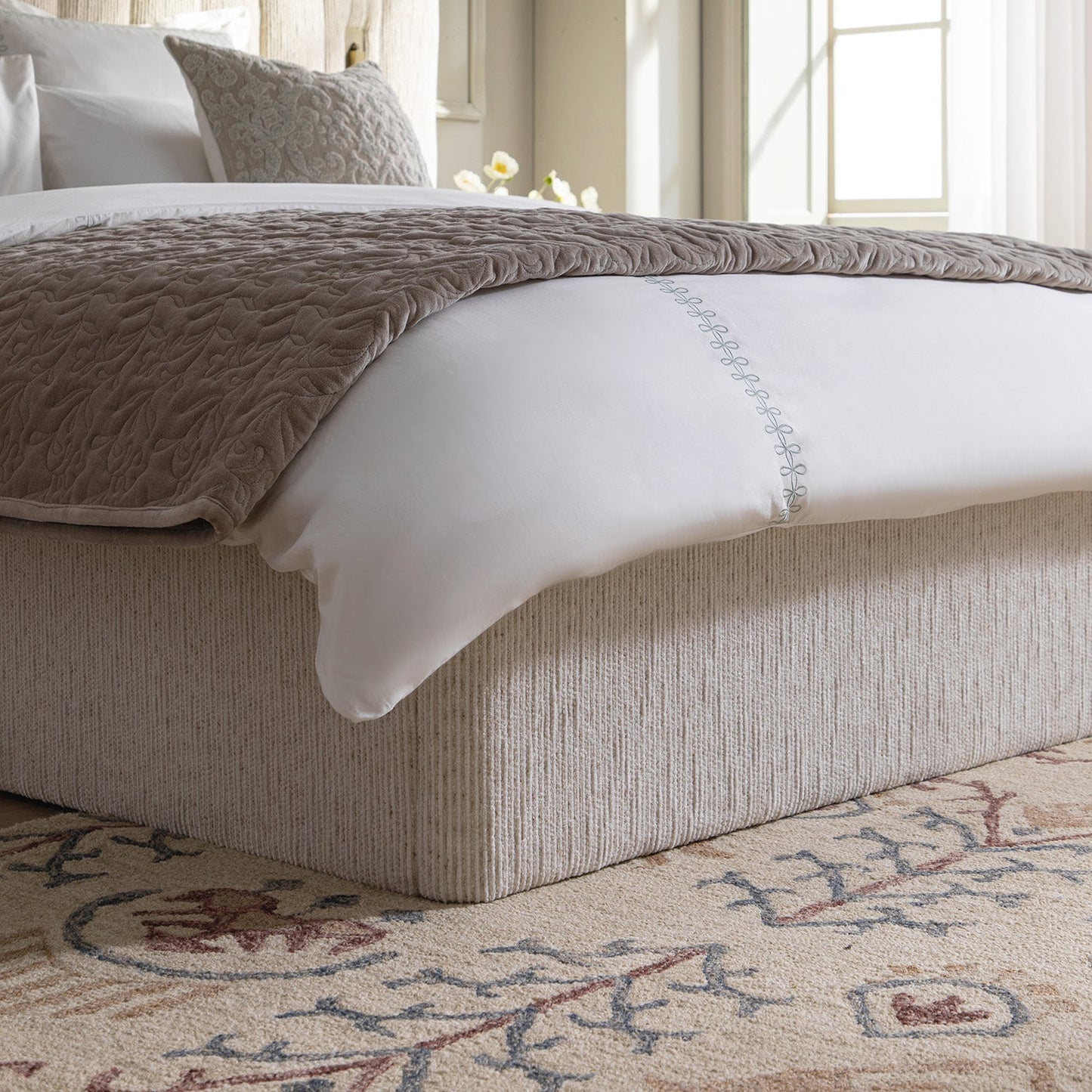 Tremezzo Oversized Ottoman Bed with Storage, Beige Textured Fabric