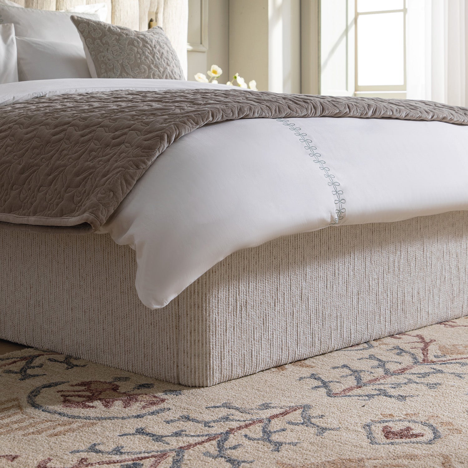 Tremezzo Oversized Ottoman Bed with Storage, Beige Textured Fabric