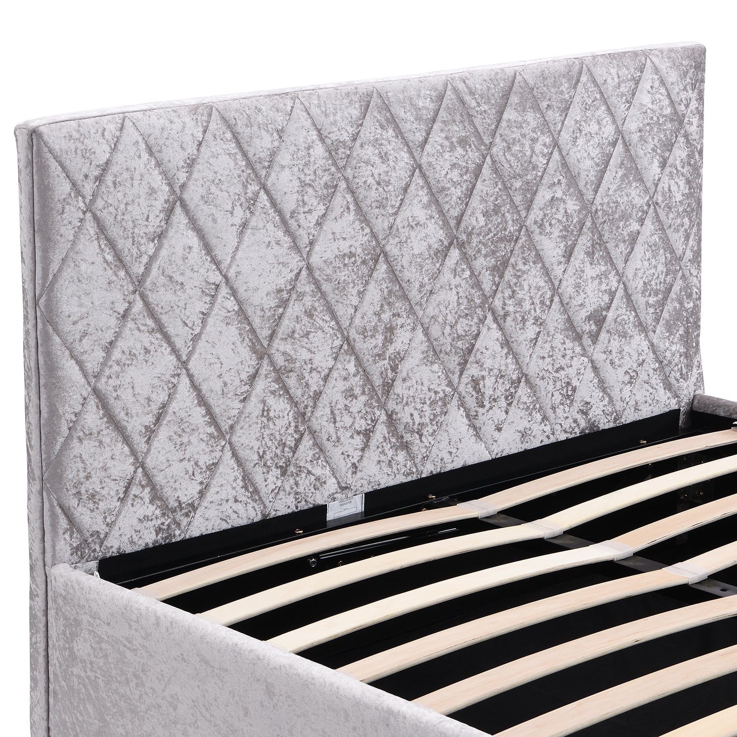 Hayden Crushed Velvet Side Lift Storage Ottoman Bed Upholstered Bed Frame Silver