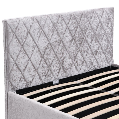 Hayden Crushed Velvet Side Lift Storage Ottoman Bed Upholstered Bed Frame Silver