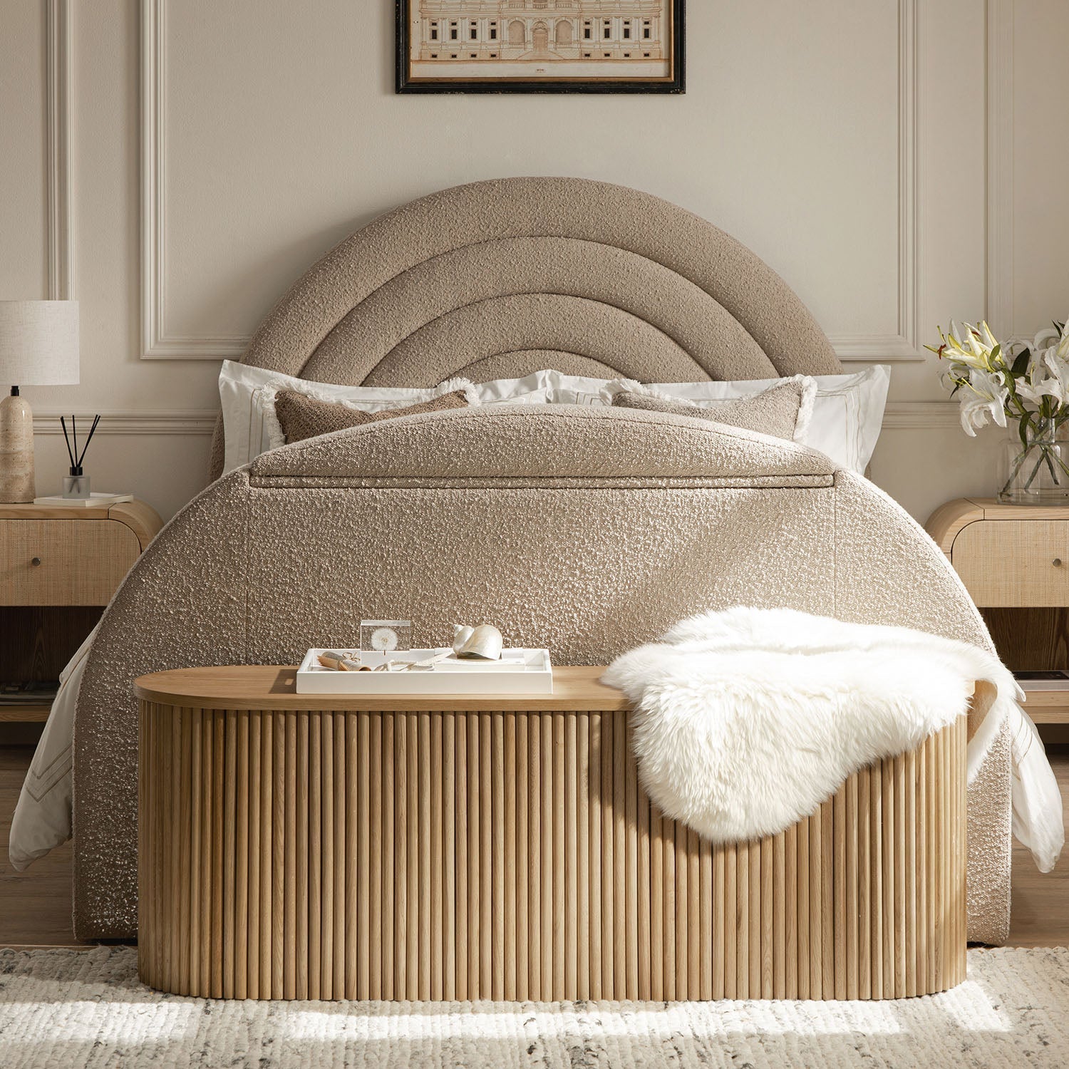 Archer Taupe Boucle TV Bed with Ottoman Storage