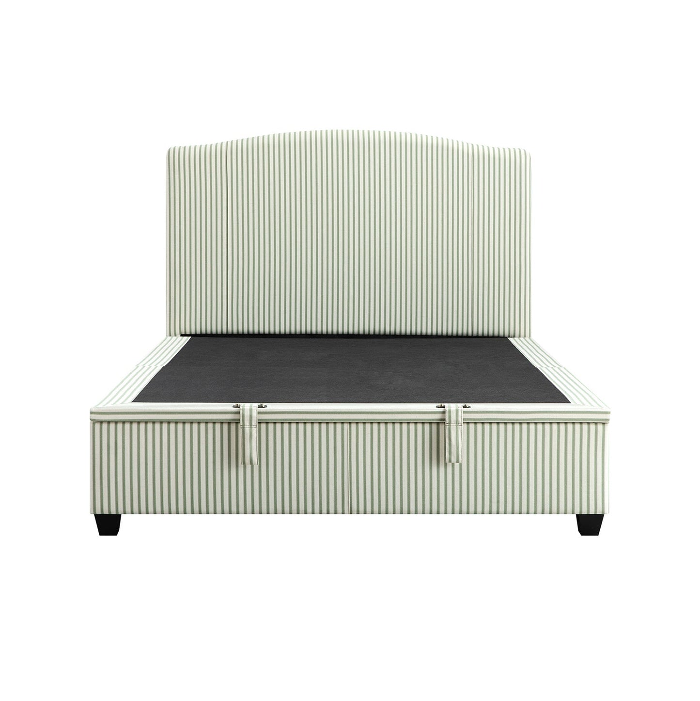 Chilworth Upholstered Ottoman Bed with Storage, Green Stripe Linen Blend