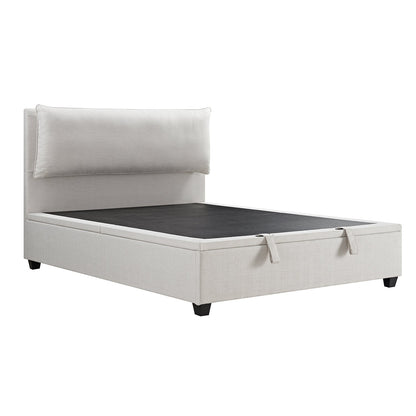 Kricia Upholstered Bed with Storage with Pillow Headboard, Oatmeal Chevron
