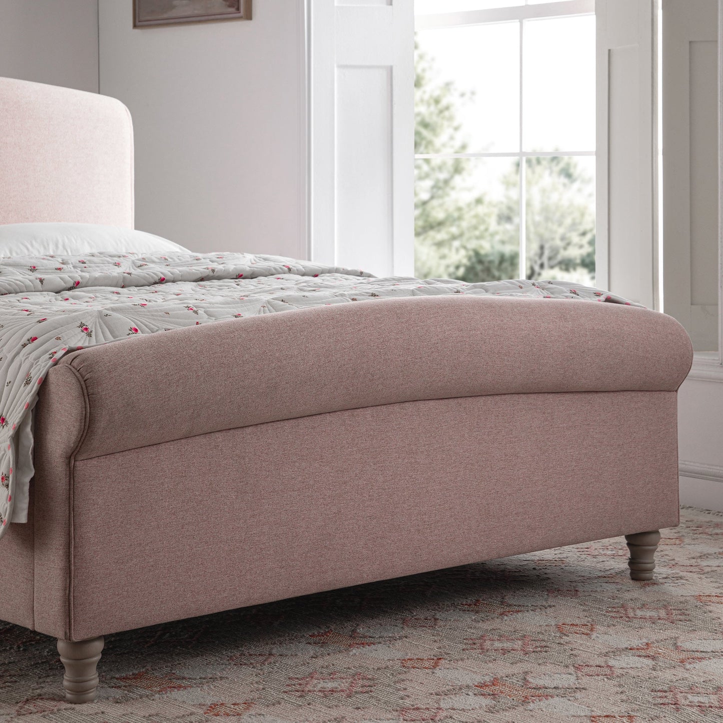 Porchester Ottoman Bed with Storage, Sleigh, Rosewater Pink Fabric