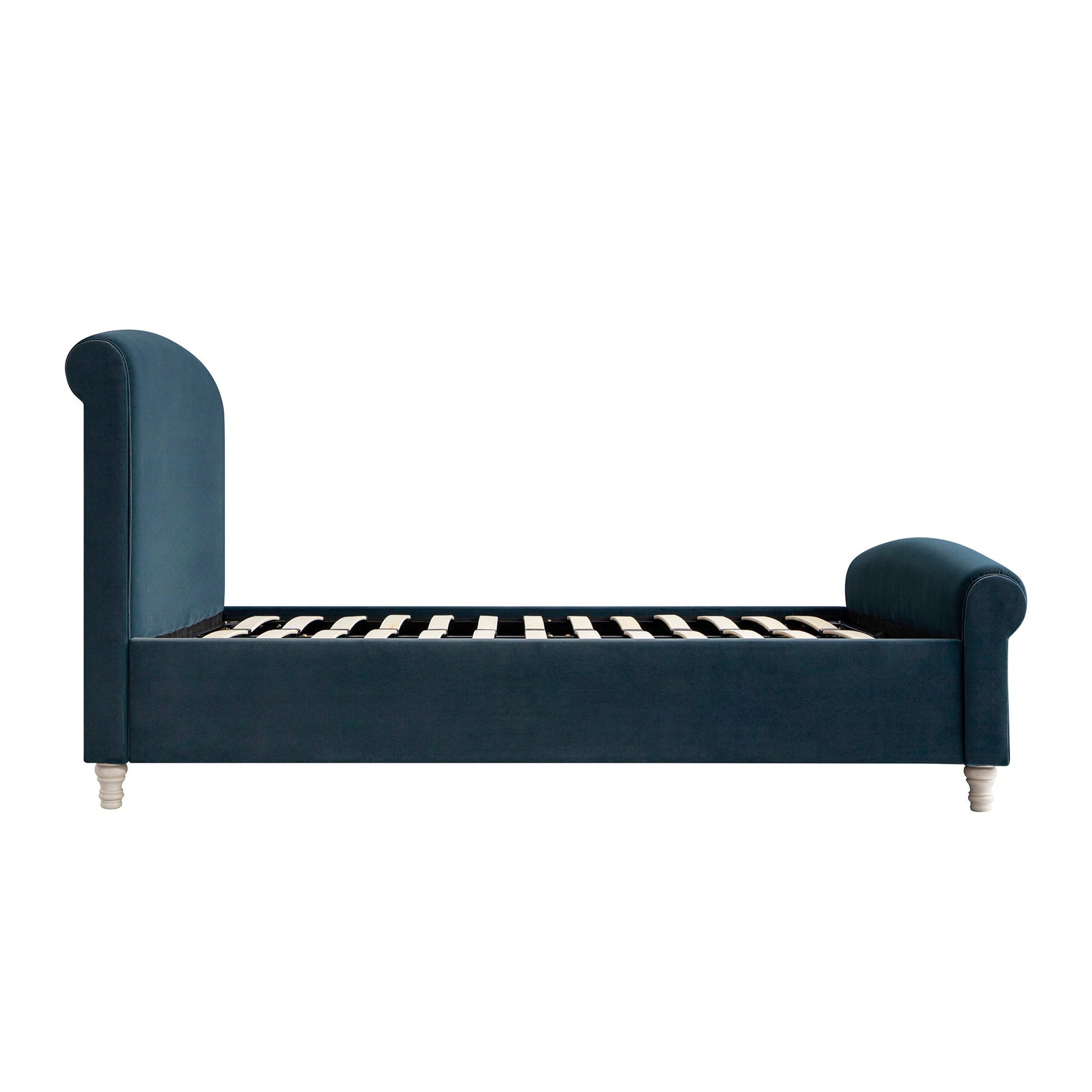 Porchester Ottoman Bed with Storage, Sleigh, Aegean Blue Velvet