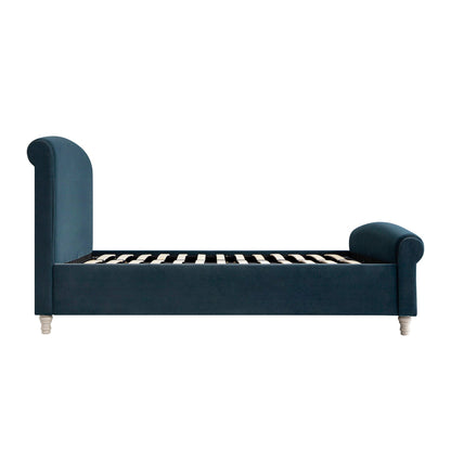 Porchester Ottoman Bed with Storage, Sleigh, Aegean Blue Velvet