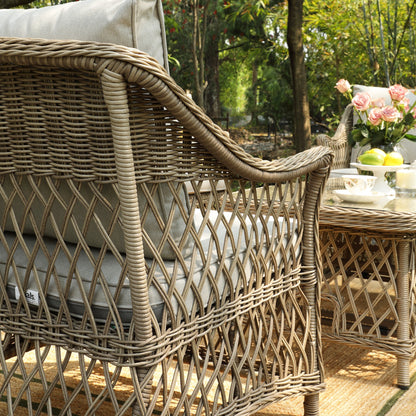 Willowbrook Lattice Weave Rattan 5-Seater Outdoor Sofa Set with Rising Table, Natural