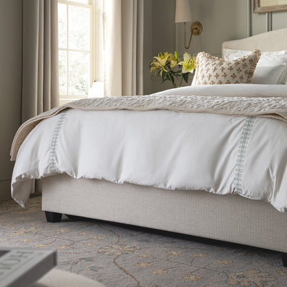 Chilworth Upholstered Ottoman Bed with Storage, Ivory Weave Fabric