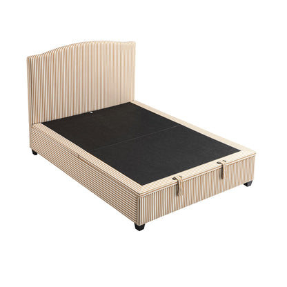 Chilworth Upholstered Ottoman Bed with Storage, Ochre Stripe Linen Blend