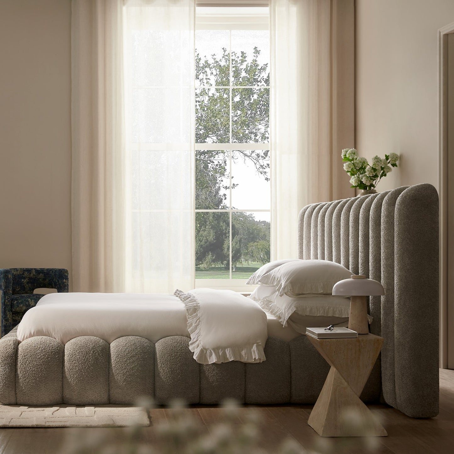 Sebastian Grand Bed with Storage, Stone Teddy Bouclé
