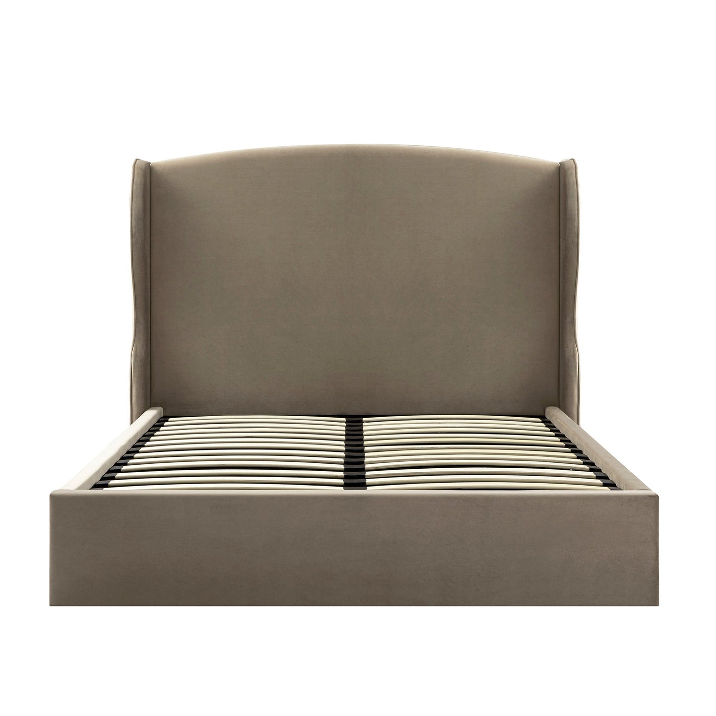 Kimberly Winged Upholstered Bed with Storage, Taupe Velvet