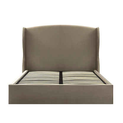 Kimberly Winged Upholstered Bed with Storage, Taupe Velvet