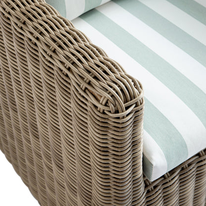 Bellagio Round Wicker Bistro Set with Rising Side Table, Natural with Sage Stripes