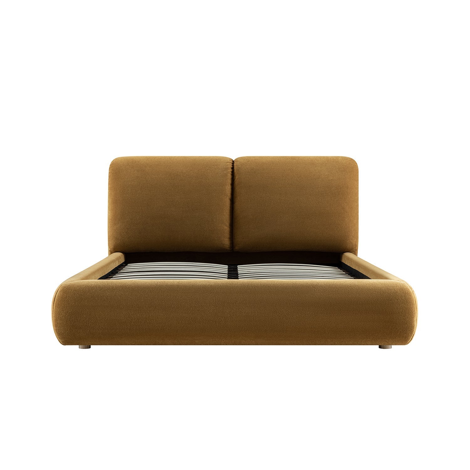 Thera Pillow Headboard Upholstered Bed, Burnt Ochre Chenille