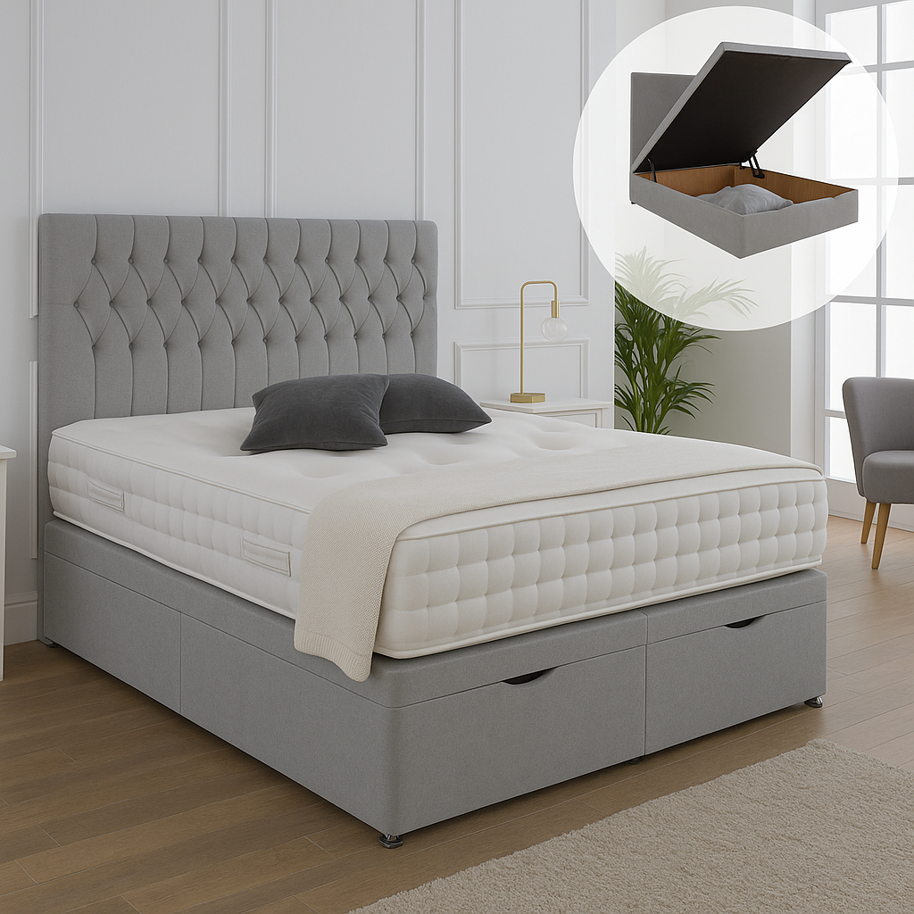 Valor Ottoman End Lift Storage Divan Bed - With Headboard