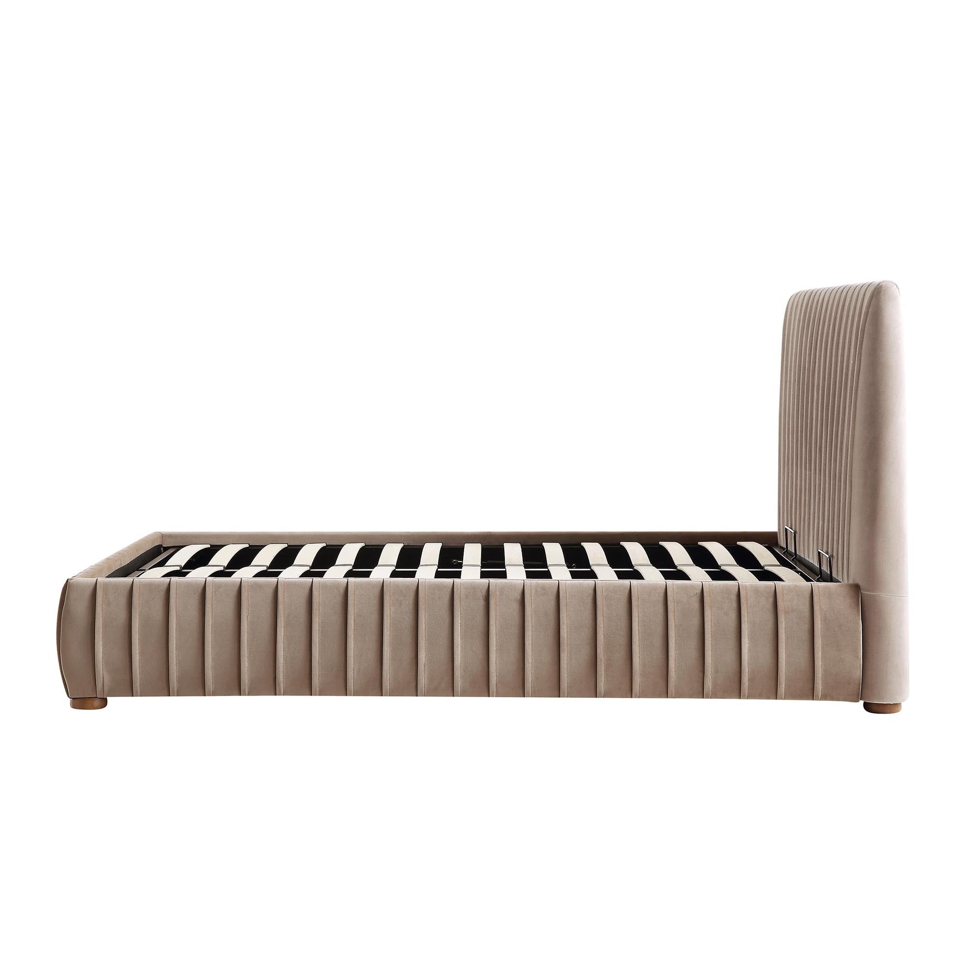 Helia Pleated Ottoman Bed with Storage, Taupe Velvet
