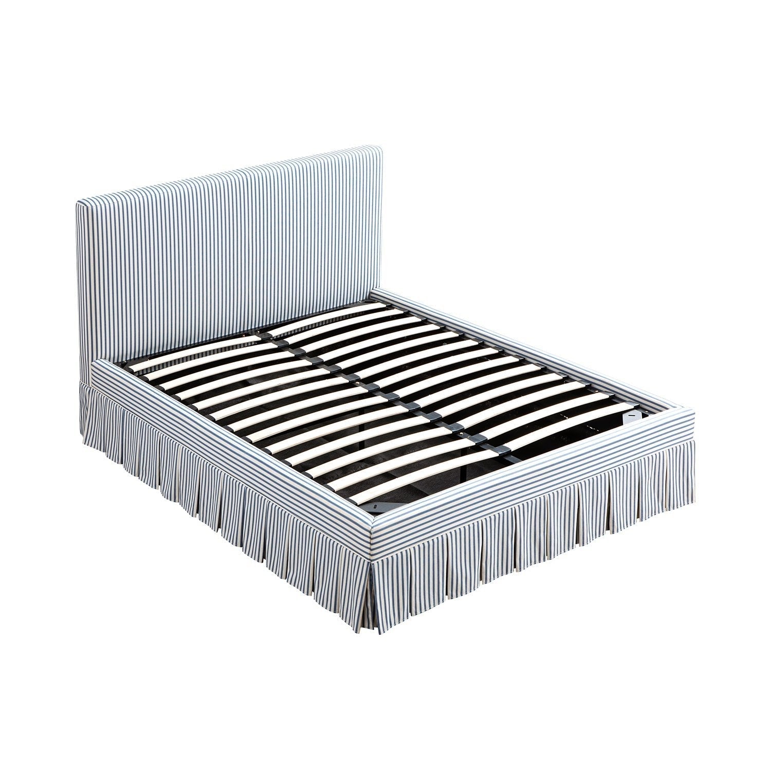 Egerton Box-Pleat Ottoman Bed with Storage, Blue Striped Linen