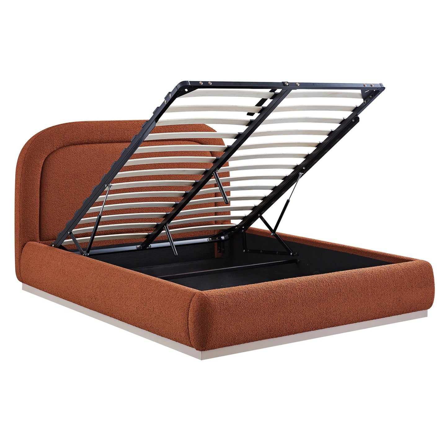 Luella Upholstered Wooden Plinth Base Bed with Storage, Rust Boucle