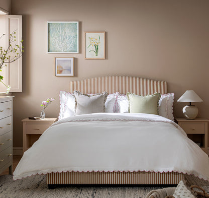 Chilworth Upholstered Ottoman Bed with Storage, Ochre Stripe Linen Blend