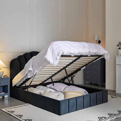 Hana Ottoman Bed with Storage, Aegean Blue Velvet
