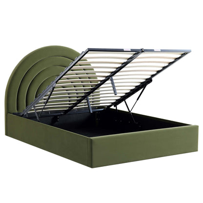 Archer Moss Green Velvet Ottoman Bed with Storage