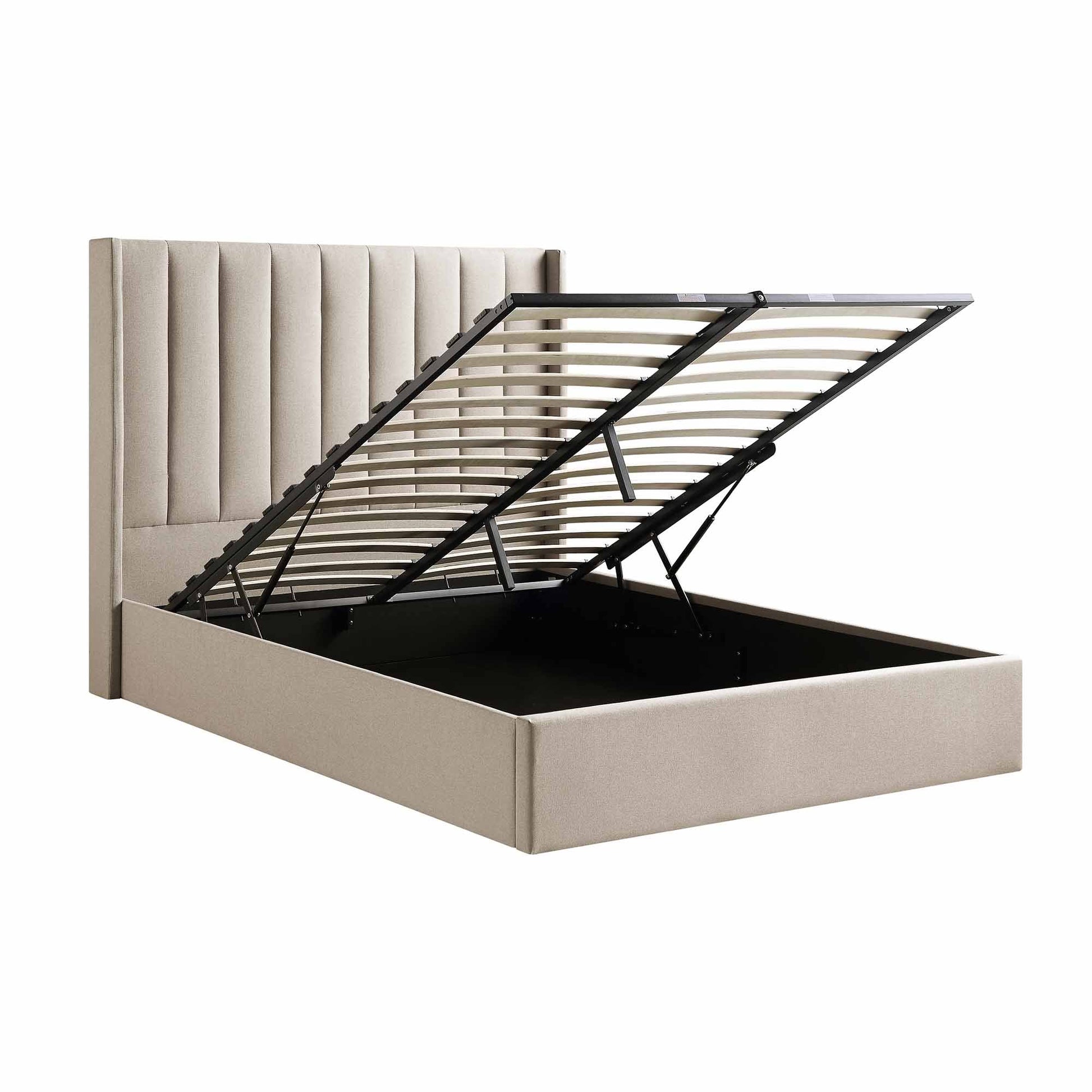 Wilton Warm Stone Fabric Ottoman Bed with Storage