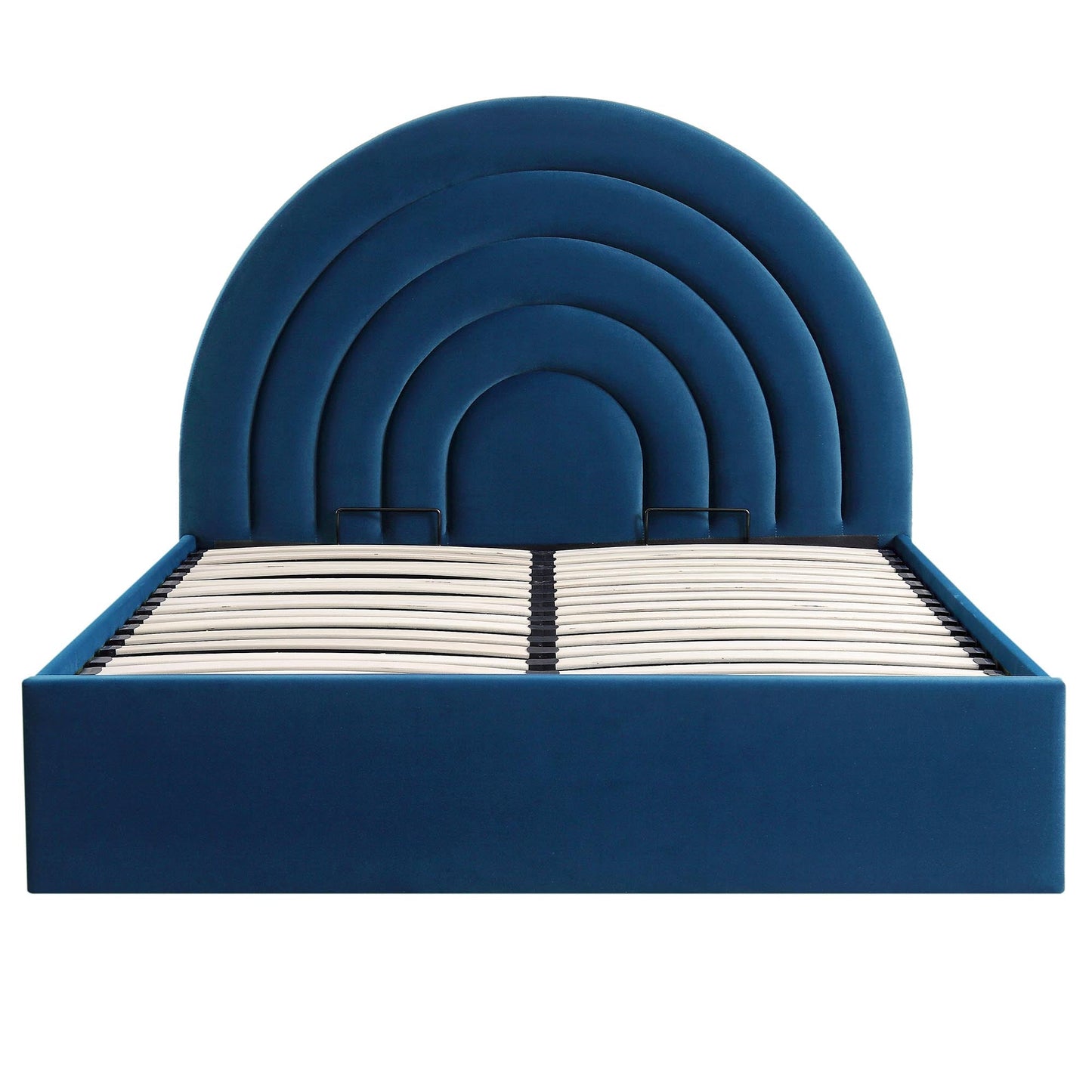 Archer Navy Blue Velvet Ottoman Bed with Storage