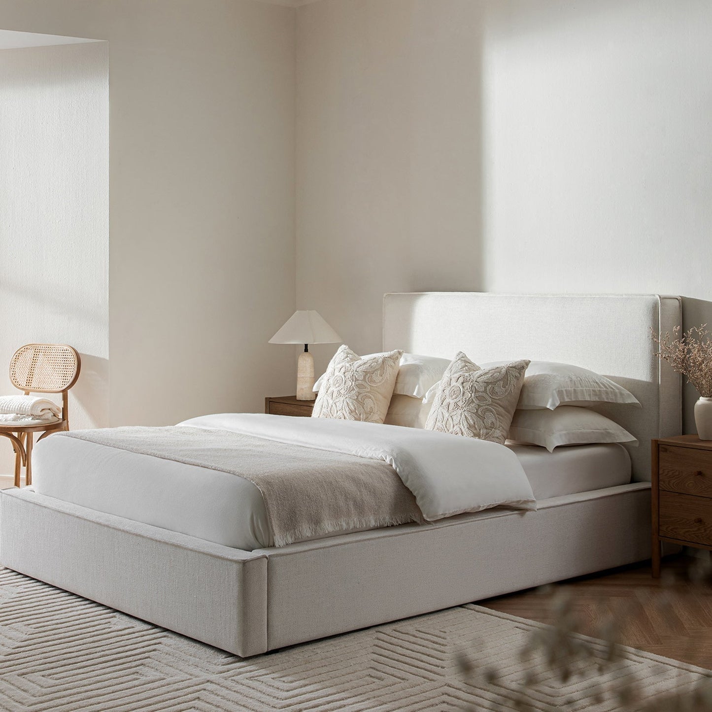 Forte Drawer Bed with Storage, Beige Linen Blend