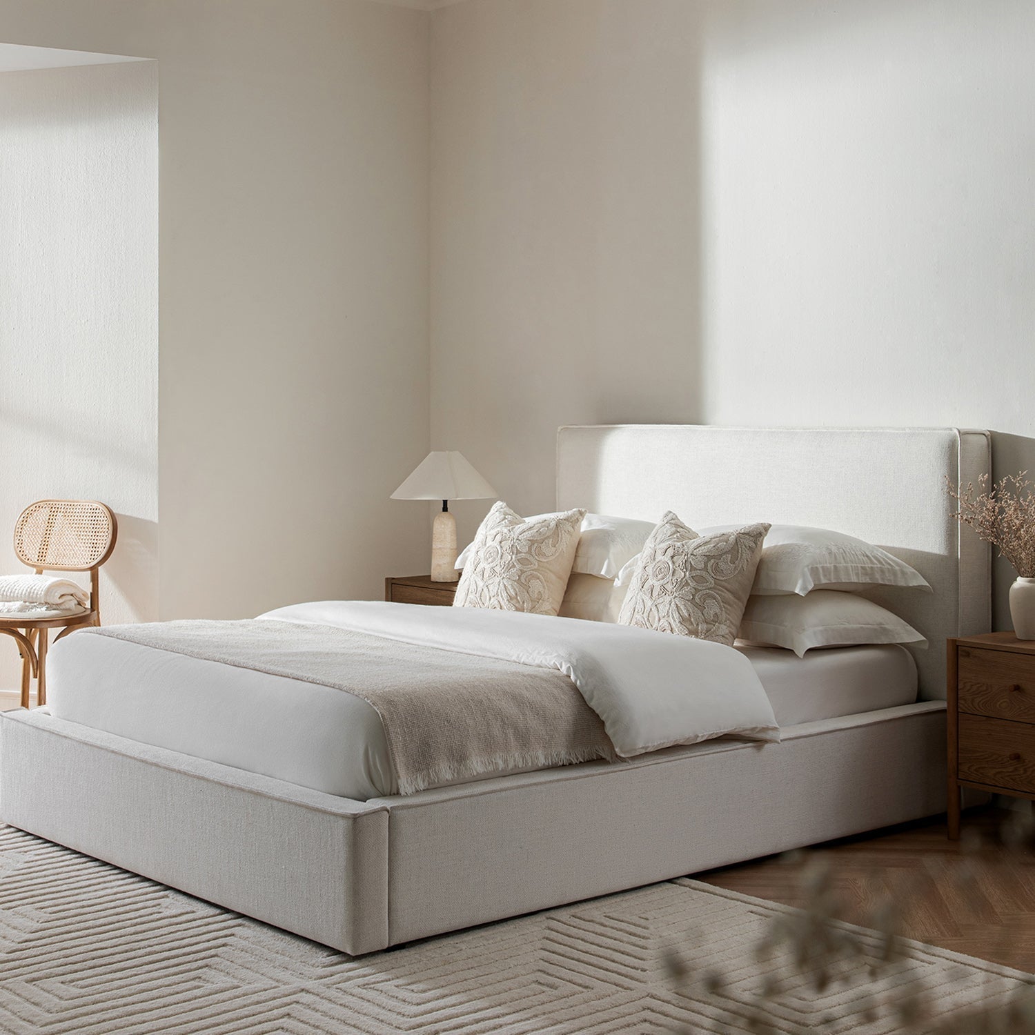 Forte Drawer Bed with Storage, Beige Linen Blend