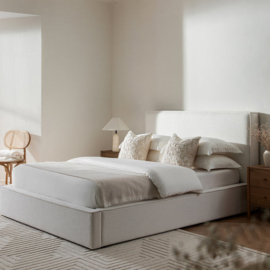 Forte Drawer Bed with Storage, Beige Linen Blend