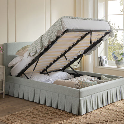 Egerton Box-Pleat Ottoman Bed with Storage, Pale Aqua Brushed Fabric