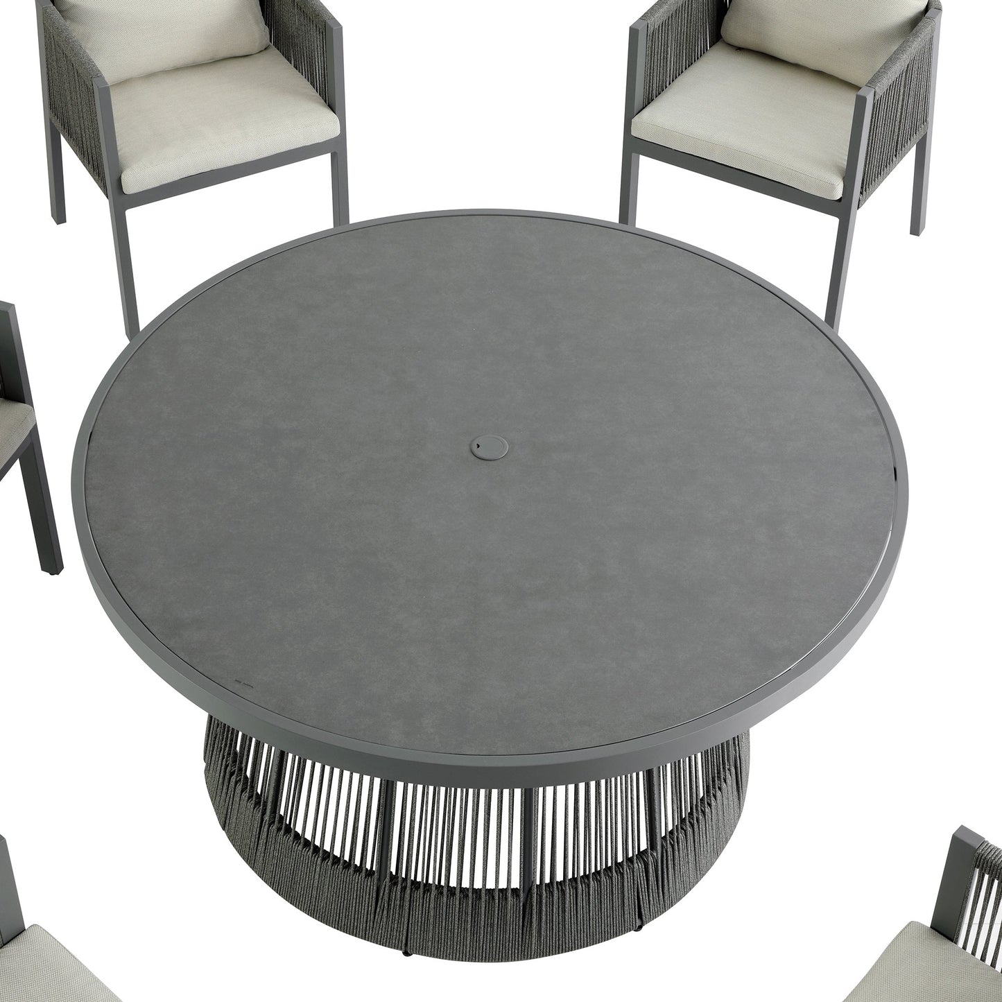 Pedra Rope and Aluminium Outdoor 6-Seater Round Dining Set, Grey