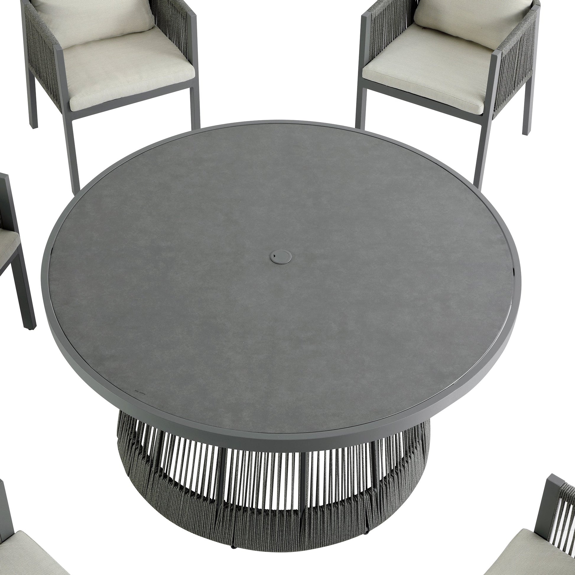 Pedra Rope and Aluminium Outdoor 6-Seater Round Dining Set, Grey