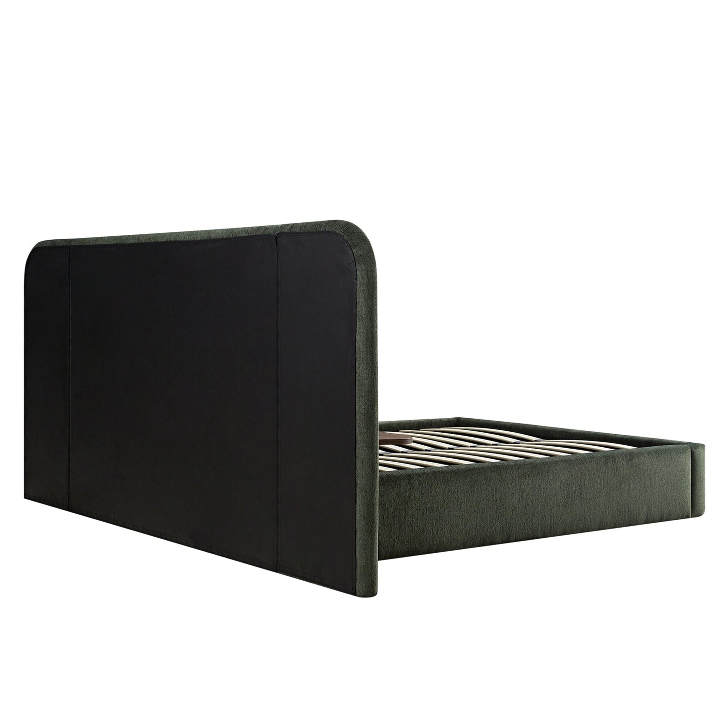 Della Extended Headboard Bed with Storage, Moss Green Chenille