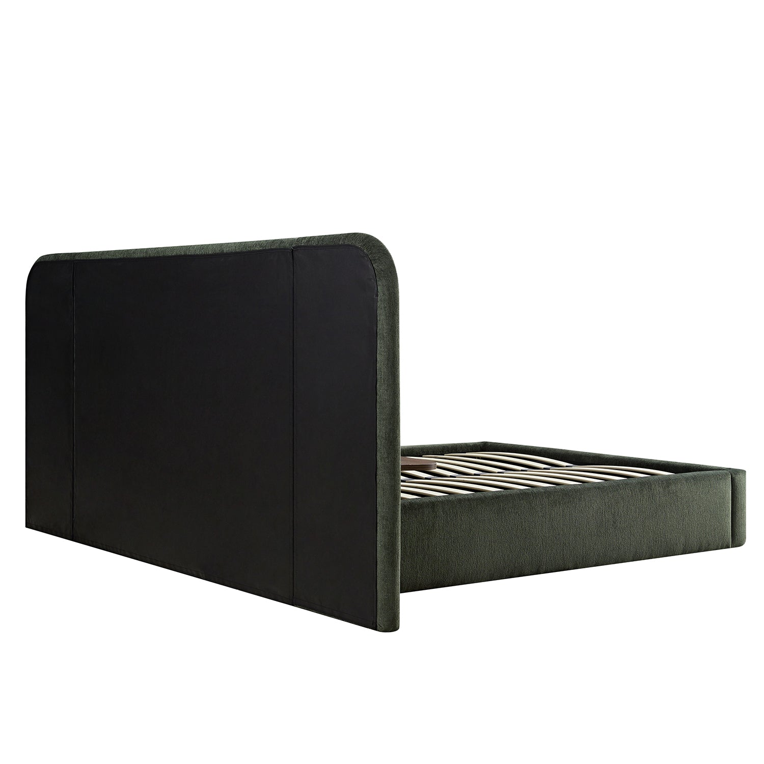 Della Extended Headboard Bed with Storage, Moss Green Chenille