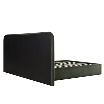 Della Extended Headboard Bed with Storage, Moss Green Chenille