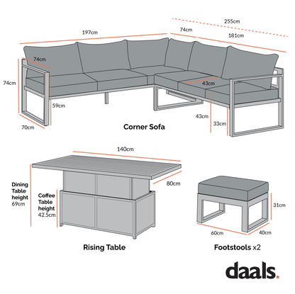 Albany Aluminium Large Corner Casual Garden Dining Set with Rising Table, Taupe