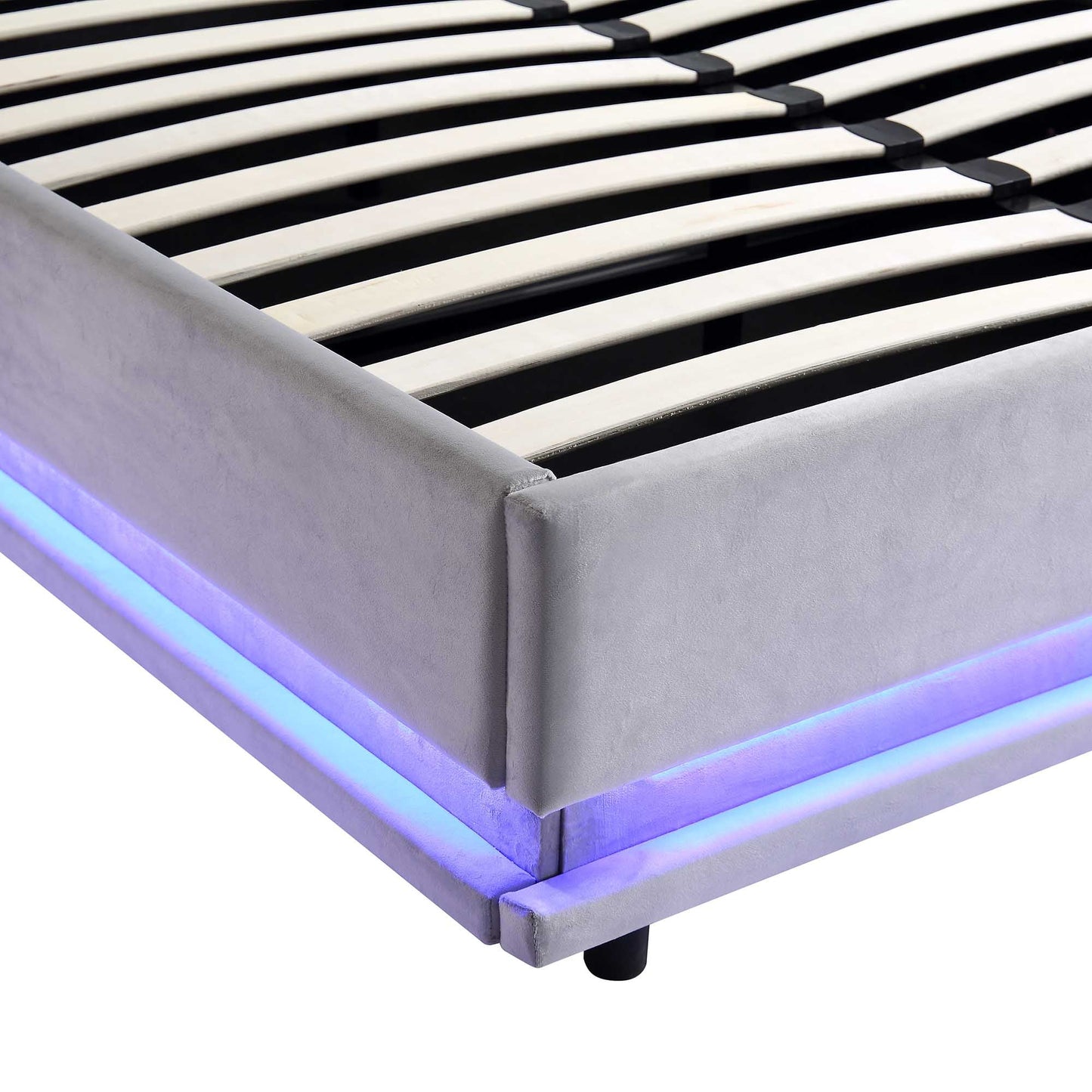 Buxton End Opening Ottoman Bed with Storage Frame with Multi-colour LED Light Strip (Light Grey Velvet)