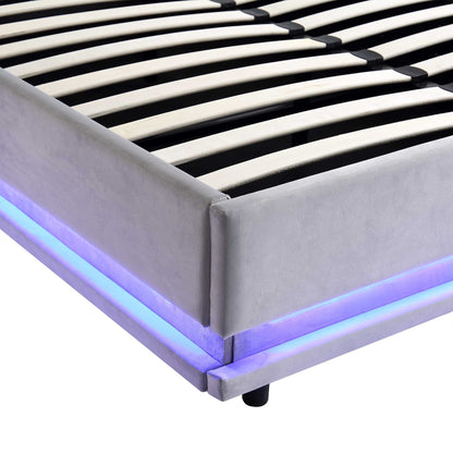 Buxton End Opening Ottoman Bed with Storage Frame with Multi-colour LED Light Strip (Light Grey Velvet)