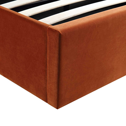Archer Rust Velvet Ottoman Bed with Storage