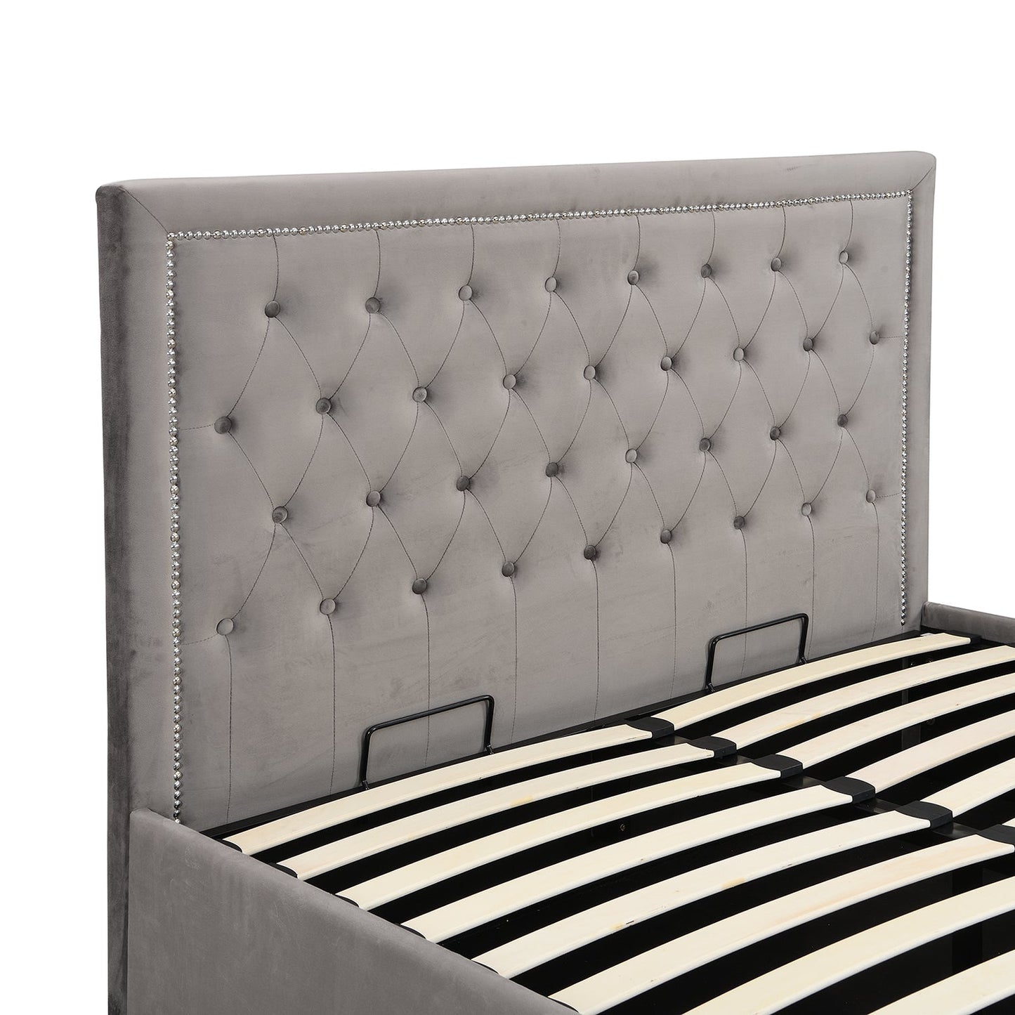 Hartwell Upholstered Ottoman Bed with Storage with Deeply Buttoned Headboard (Grey Velvet)