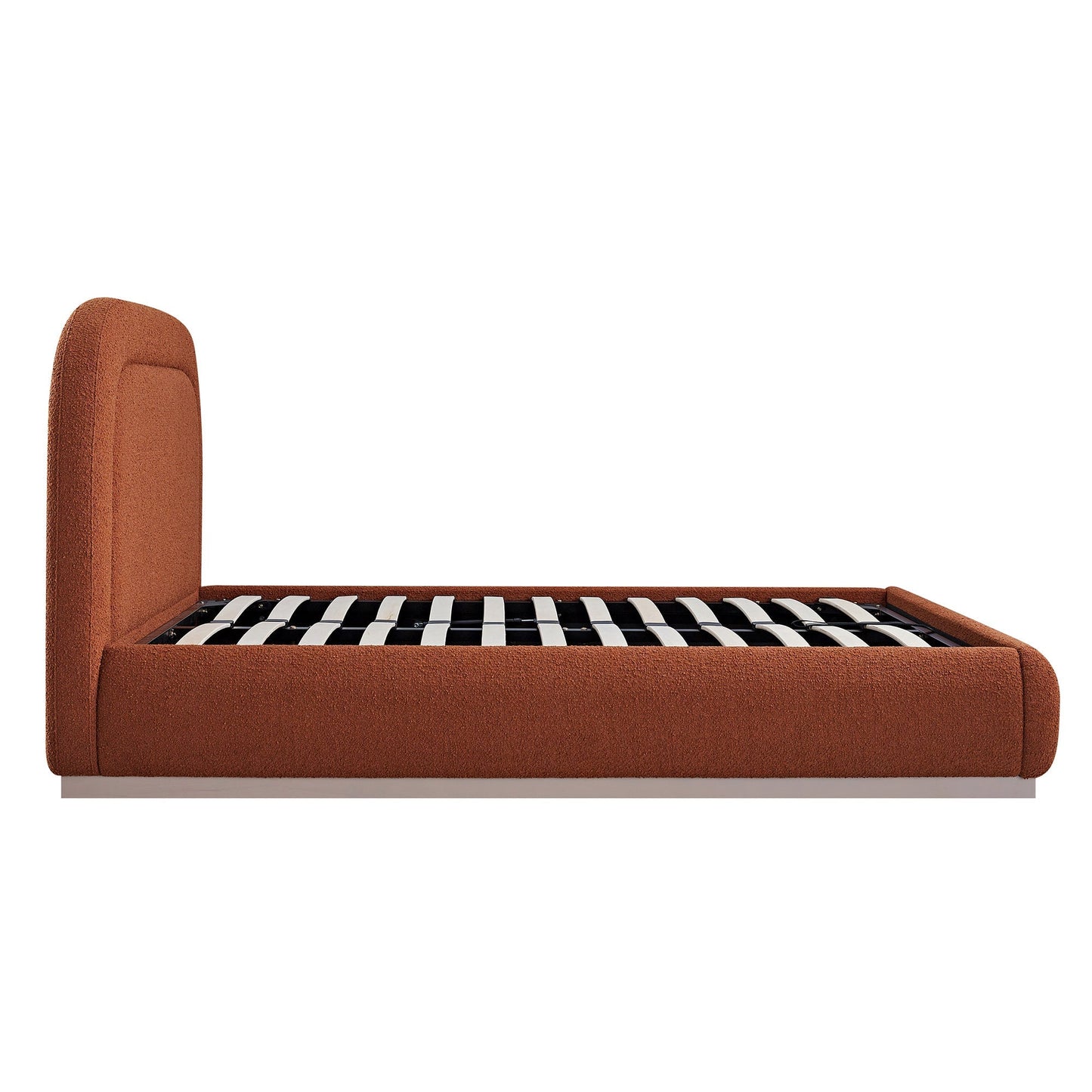 Luella Upholstered Wooden Plinth Base Bed with Storage, Rust Boucle