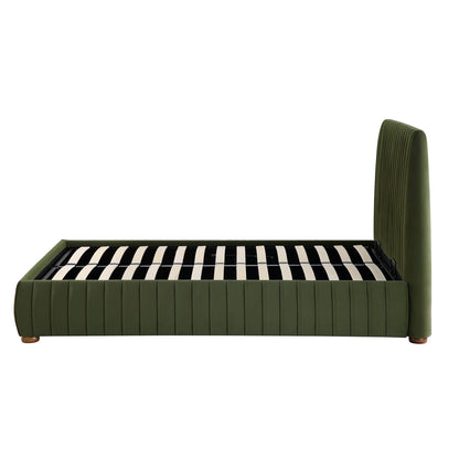 Helia Pleated Ottoman Bed with Storage, Moss Green Velvet